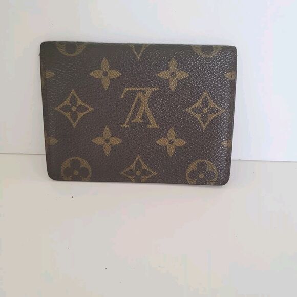 Louis Vuitton LV Brown Folding Monogram Leather Card ID Wallet Small Authentic - Picture 2 of 10